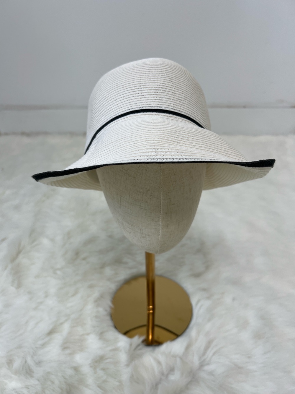 Aqua White 100% paper Straw Sun Hat with Black Trim luxury hat vacation